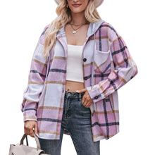 Carica l&#39;immagine nel visualizzatore di Gallery, Ladies Hooded Casual Mid-length Plaid Shirt