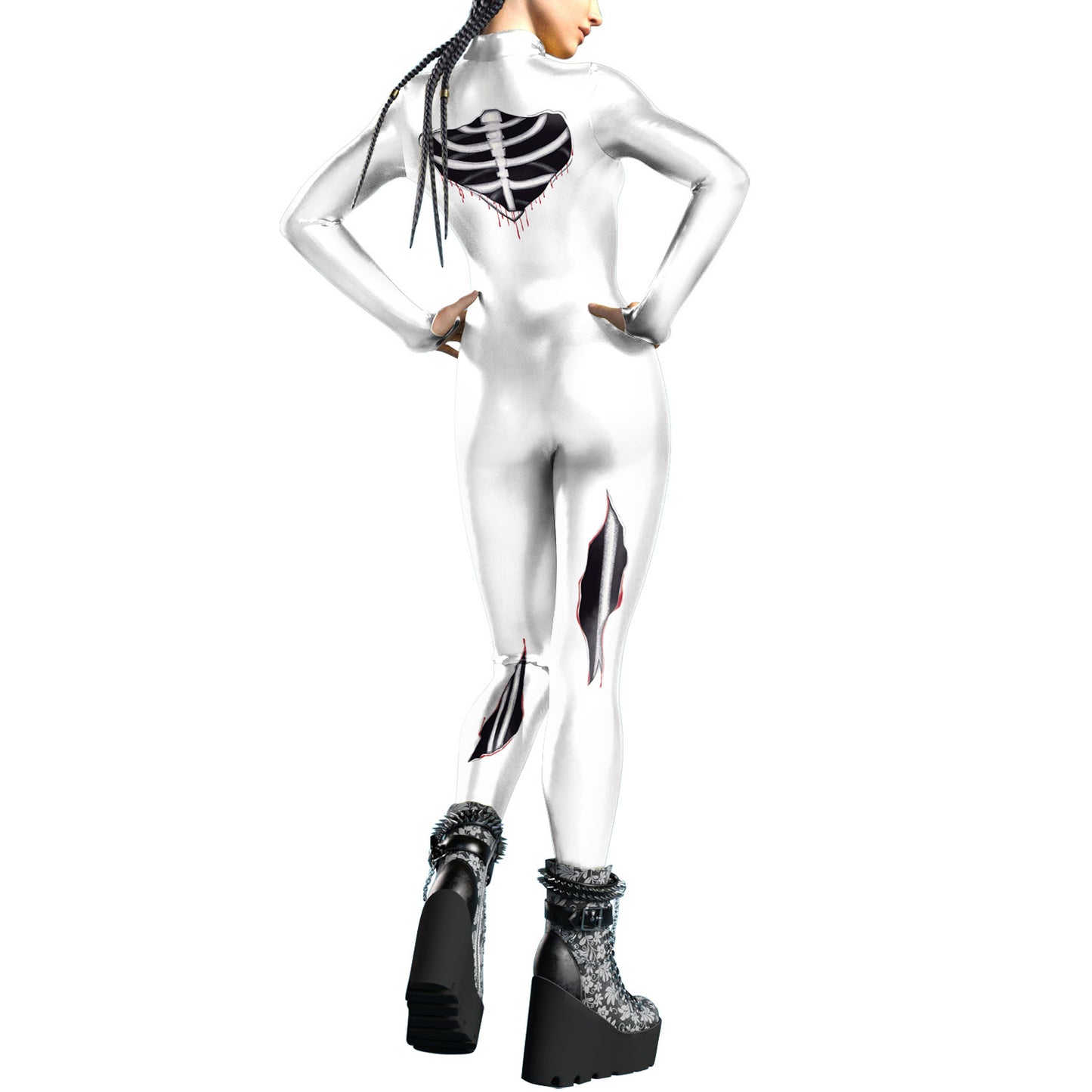 Women's Halloween Tight Body Skeleton Digital Printing Cool Jumpsuit