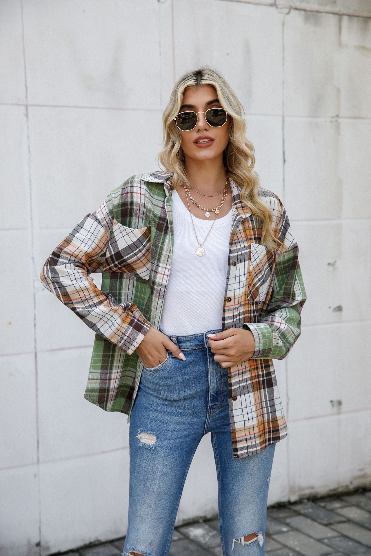 Women's Fashion Casual Patchwork Plaid Cardigan