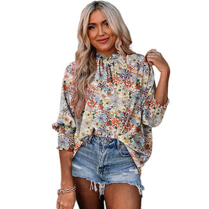 Women's Autumn Pullover Sweet Style Printed Long-sleeved Top Chiffon Shirt