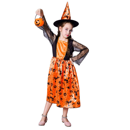 Halloween Children's Little Girl Pumpkin Witch Dress Girl Witch Stage Performance Cosplay Costume