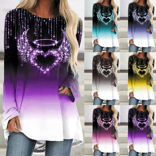 Autumn Women's Loose Round Neck Heart Printing Long Sleeve T-shirt