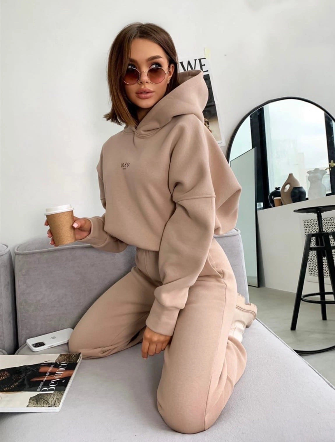 Women's Knitted Fleece Casual Suit Two-piece Outfit Set