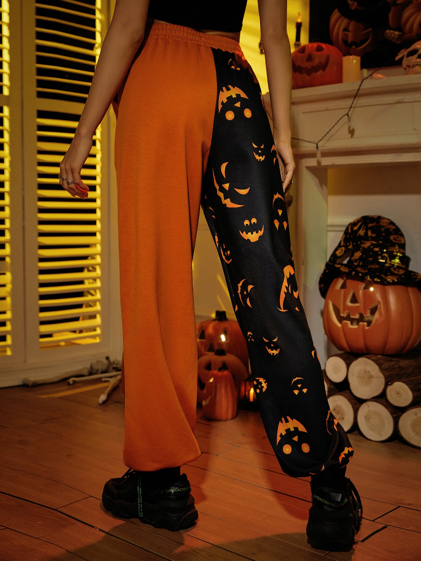 Women's Halloween Casual Patchwork Printed Skinny Pants