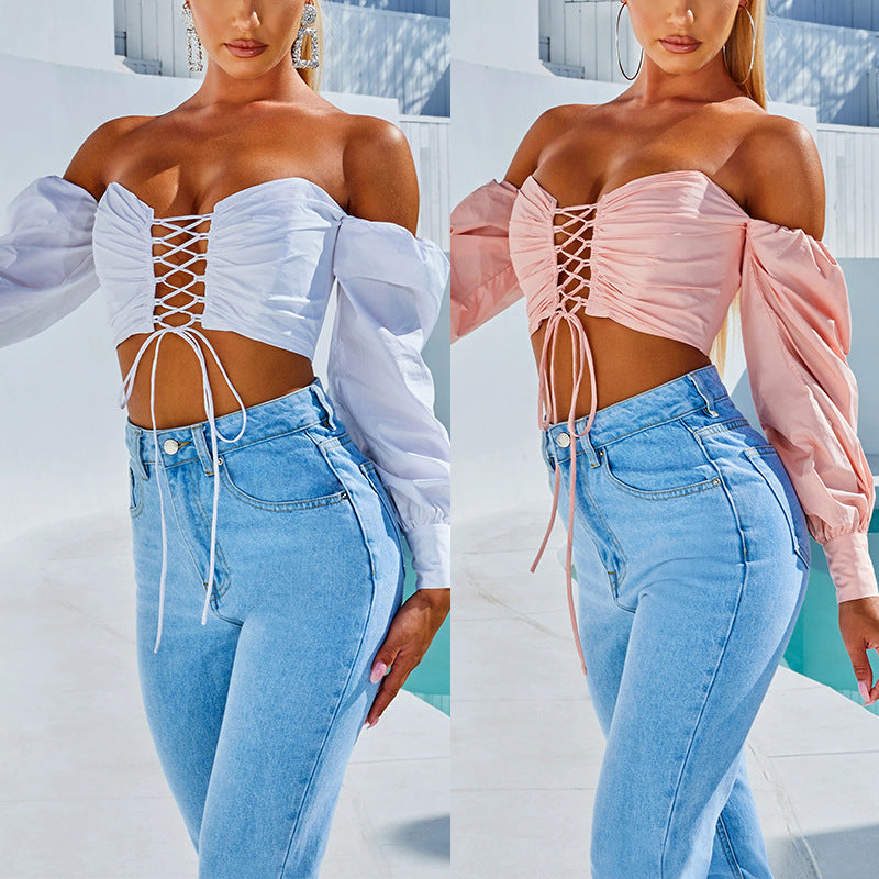 Women's Off-shoulder Tube Top Lace-up Navel