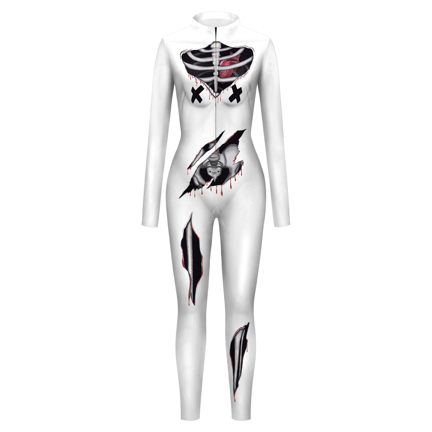 Women's Halloween Tight Body Skeleton Digital Printing Cool Jumpsuit