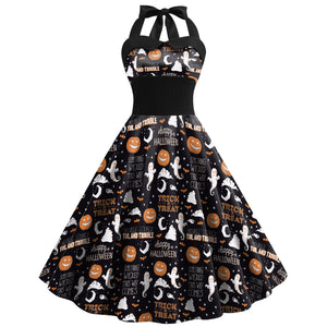 Halloween Dress Skull Spider Web Printed Clothing Women's Strap High Waist Skirt