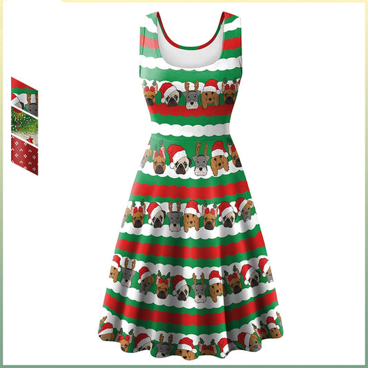 Women Sleeveless Vest Christmas Elk Digital Printed Dress