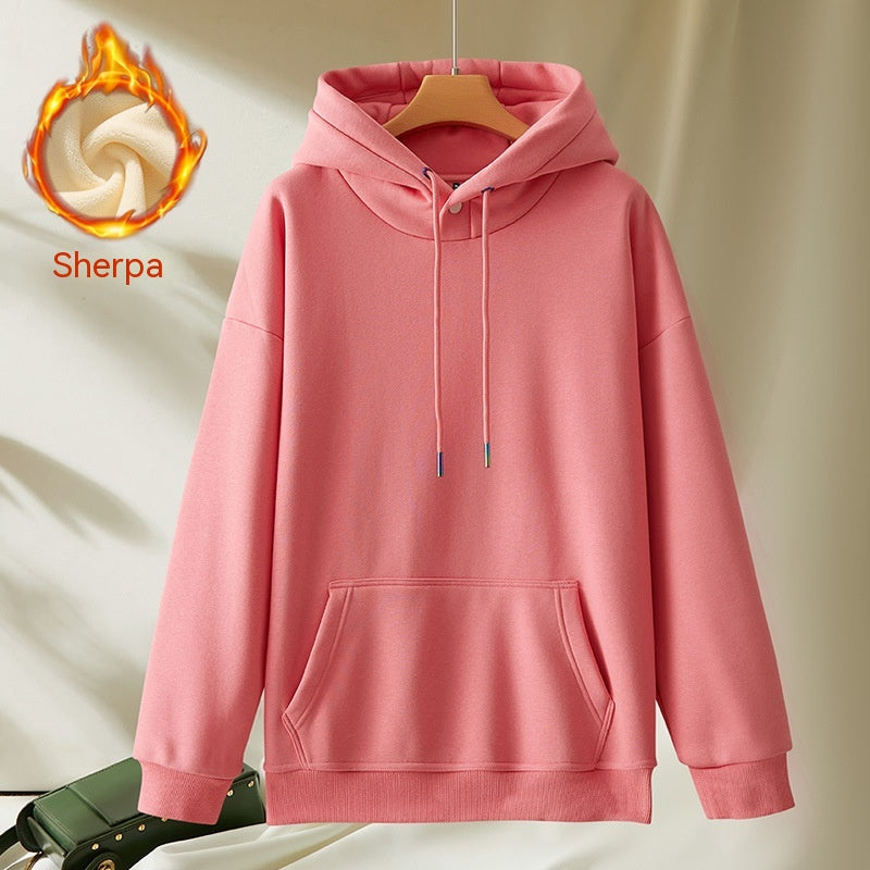 Men's And Women's Fashion Casual Fleece And Thick Solid Color Hooded Sweater