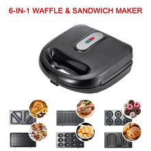 Laden Sie das Bild in den Galerie-Viewer, 6-in-1 Waffle Maker EU Plug Sandwich Maker Grill Breakfast Maker Doughnut Cake Maker Compact Kitchen Dining Kitchen Accessories