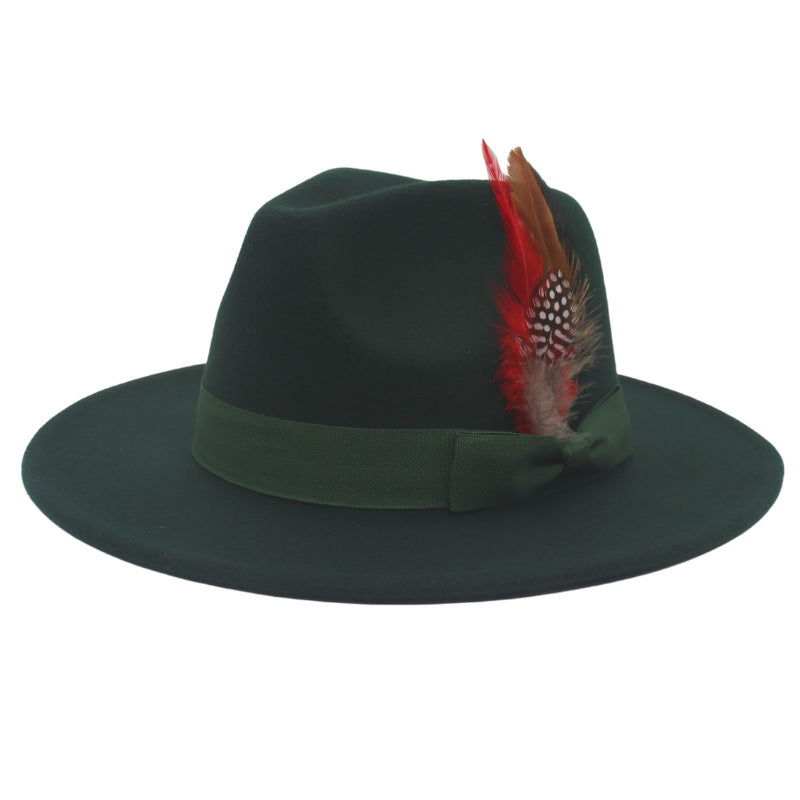 Bow Feather Autumn And Winter Broad-brimmed Hat European And American Style Cashmere Felt Cap