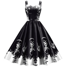 Laden Sie das Bild in den Galerie-Viewer, Halloween New Style Skirt Strap Skeleton Skull Head Digital Print Dress