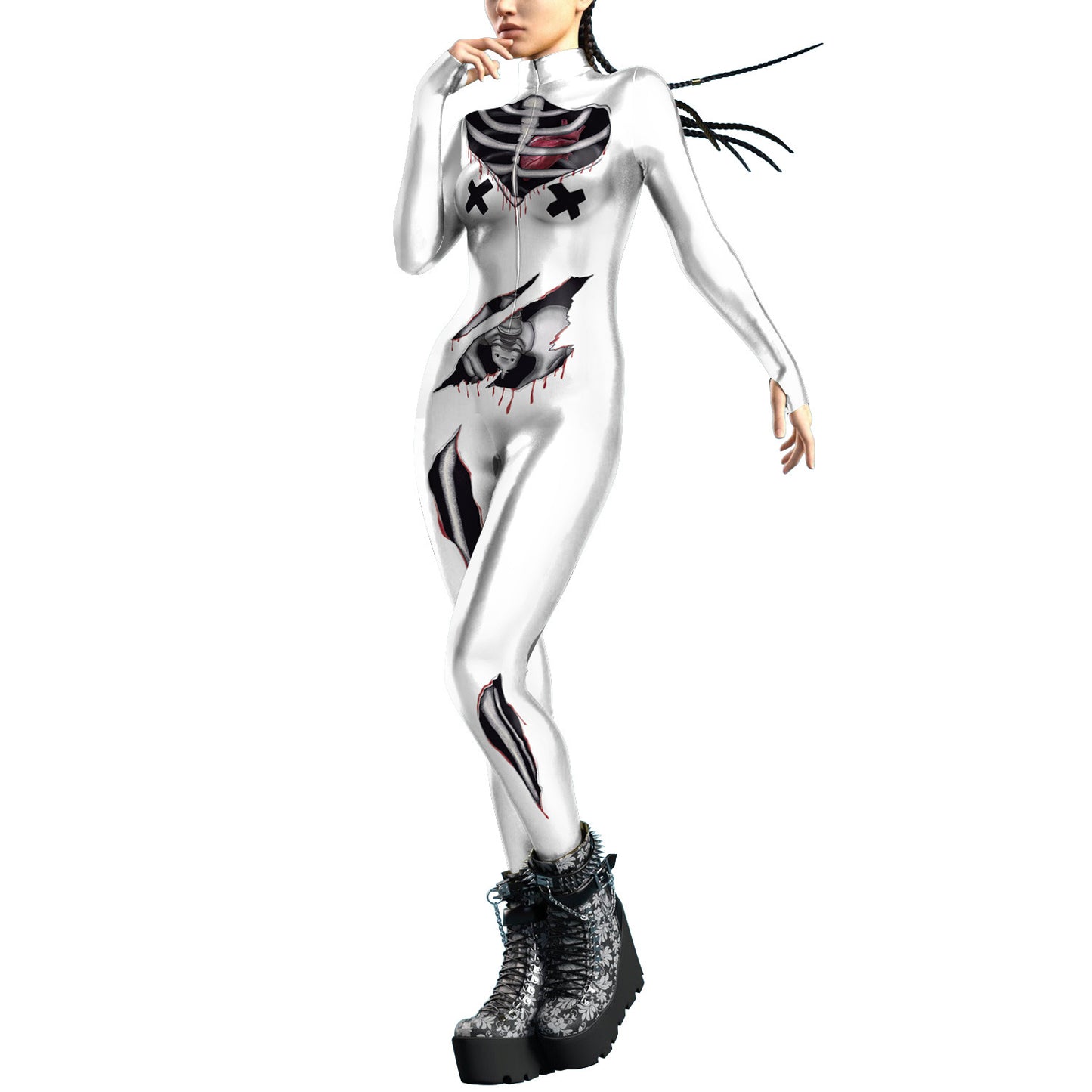 Women's Halloween Tight Body Skeleton Digital Printing Cool Jumpsuit