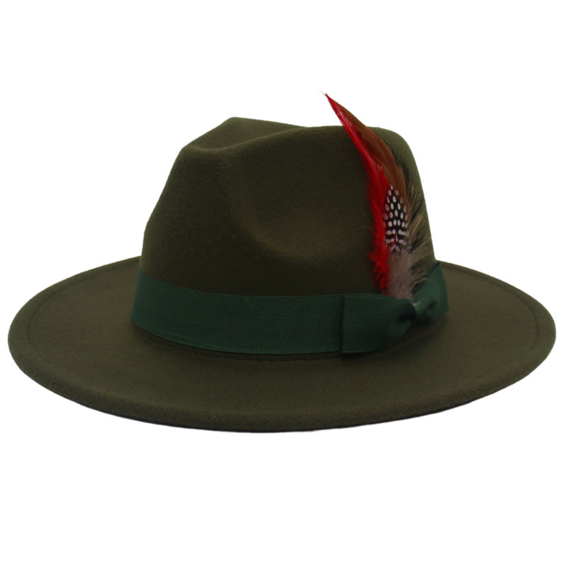 Bow Feather Autumn And Winter Broad-brimmed Hat European And American Style Cashmere Felt Cap